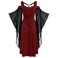 Haljine veličine plus za žene s dugim rukavima i izrezom u obliku slova U, Plus veličine, cool jednobojna gotička haljina s križnim