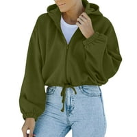 Majica s kapuljačom za žene, ženski casual pulover s dugim rukavima Na vezanje, Crop Top, prevelika Zelena Majica