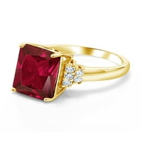 18-karatni prsten od žutog zlata od žutog zlata obložen srebrom s crvenim rubinom za žene