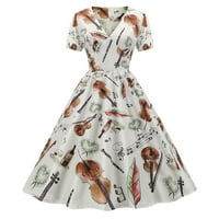 Ženska ljetna modna haljina za ljuljanje s kratkim rukavima i izrezom u obliku slova A u vintage stilu s printom