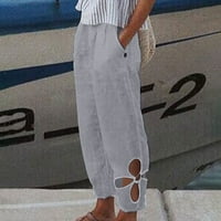 Ženske hlače u donjem dijelu Rasprodaje ženske ljetne Ležerne široke jednobojne hlače od pamuka i lana s džepovima hlače