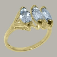 Ženski prsten od 9 karatnog žutog zlata s prirodnim akvamarinom britanske proizvodnje-opcije veličine - veličina 11,75