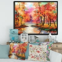 DesignArt 'Jezero u jesen moderno uokvirena jesenjih stabala' Umjetnički print platnena platna