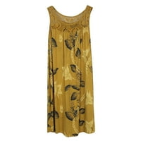 Haljine za žene, jednodijelna ljetna haljina srednje dužine bez rukava s okruglim vratom s printom, Žuta