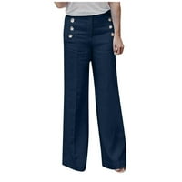 Seksi ženske modne hlače, Ležerne široke hlače s elastičnim elastičnim strukom i gumbima, široke hlače, elegantne udobne rastezljive