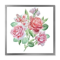 Proljetno cvijeće Alstroemeria ružičaste ruže uokvirena slika platno umjetnički tisak