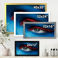 Dizajnerska umjetnost žensko oko s plavom bojom na licu i crvenim kuglicama - uokvireni moderni umjetnički tisak
