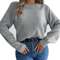 Ženski džemperi s gornjim dijelom, zimski Puloveri, džemperi s okruglim vratom s printom, ugrađeni pleteni vrhovi, sivi donji dio