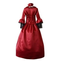 Ženska haljina, ženska Vintage Retro gotička haljina s kapuljačom s dugim rukavima, duge haljine u boji vina od 3 inča