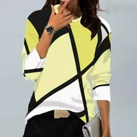 Topovi za žene, tunika s okruglim vratom s printom, pulover s dugim rukavima u žutoj boji