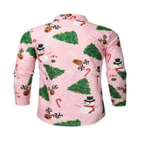 Muška bluza s reverom, Božićni vrhovi, ležerna košulja od tunike, božićne košulje s jednim kopčanjem, svečane ružičaste božićne majice