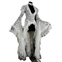 Vintage čipkasta Maksi haljina s raširenim rukavima i dekolteom u obliku slova u za žene u dvorskom stilu, asimetrična haljina s