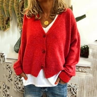 kardigan za žene modni ženski jednobojni džemper s izrezom i gumbima u obliku slova u, ležerni rastezljivi pleteni džemper, kardigan