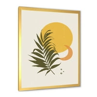 DesignArt 'Sažetak Mjesec i žuto sunce s tropskim listom I' Moderni uokvireni umjetnički tisak