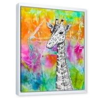Jednobojni crtež žirafe na svijetloj dugalnoj uokvirenoj slikar s slikanjem platna art print