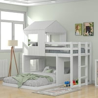 Twin u obliku kuće Aukfa preko kreveta na kat s punim podama za djecu i malu djecu, drvena kuća s niskim krevetom na kat s krovom,