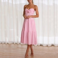 Ženska ljetna modna haljina Bez naramenica, jednobojne haljine s ramena, ružičasta Veličina