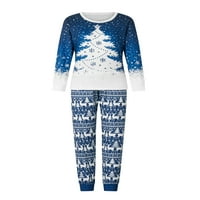 Božićna Pidžama za cijelu obitelj s printom snježne pahulje i drveta, vrhovi dugih rukava s okruglim vratom + hlače, Komplet odjeće
