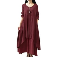 Haljine za žene Plus Size Ženska Moda jednobojna duga haljina s okruglim vratom s dugim rukavima haljina na kopčanje popust za rani