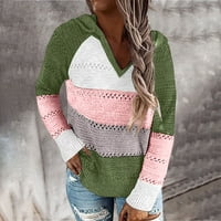 Trendi ženski svakodnevne kolaž pulover s V-izrez i dugih rukava s kapuljačom, bluze-vrhovima《ženske majice na rasprodaji》
