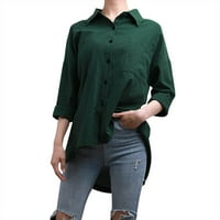 Ženski vrhovi a-lista, Elegantna ležerna Donja Majica, lanene bluze u zelenoj boji s dugim rukavima i gumbima