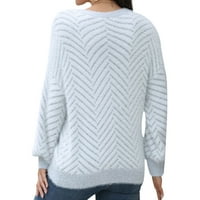 Ženski udoban džemper s okruglim vratom s prugastim printom, jednobojni džemper s dugim rukavima