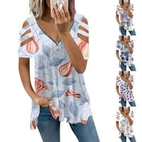 Ženske modne casual majice s patentnim zatvaračem u obliku slova U s otvorenim ramenima s kratkim rukavima vrhovi bluza u obliku