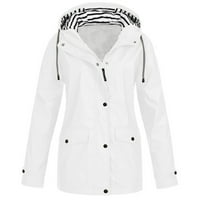 Ženski zimski kaput s kapuljačom jednobojna vanjska kišna jakna Plus veličina Vodootporni kišni ogrtač otporan na vjetar bijeli a-list