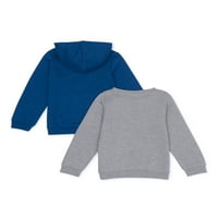 Ryanini World Boys igraju cijeli dan Crewneck & Logo Hoodie, 2-pack, veličine 4-8