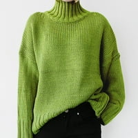 ženske jesenske modne trenirke zima dugih rukava s visokim vratom pleteni izolirani džemper vrhovi džempera za žene zeleni 2 inča