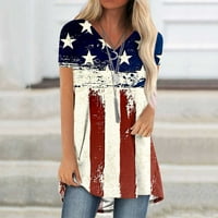 Plus-size, nakit 4. srpnja, ženski topići, tunika s prugastom američkom zastavom i zvijezdama, ljetne majice s izrezom i kratkim