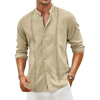 Muške košulje Ležerne elegantne ljetne proljetne i ljetne jednobojne bluze od pamuka i lana s ovratnikom na kopčanje s dugim rukavima