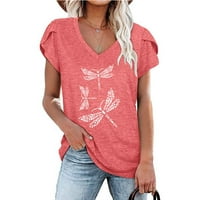 košulje za žene, elegantne ljetne majice s izrezom i kratkim rukavima s printom, bluze s cvjetnim printom, tunike, vrhovi u ružičastoj