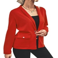 Ženska Vanjska odjeća s otvorenim prednjim dijelom, ležerni kardigani s reverom, uredska jakna s kardiganom, jednobojni sako, Crveni