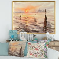 DesignArt 'Panorama od plaže Venecija Laguna na zalasku sunca' nautički i obalni uokvireni platno zidni art print