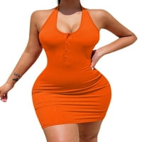Ženska haljina s majicom u boji, jednobojna kratka mini haljina, široka haljina, Ženska majica za zabavu, narančasta, narančasta
