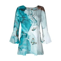 Rasprodaja, ženski ljetni vrhovi s izrezom u obliku slova H, Ležerne Ženske bluze s baskijskim printom, labavi rukavi, svijetloplava,
