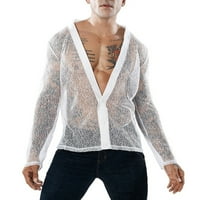 Moderna muška košulja s izrezom u obliku slova u, jednobojna mrežasta košulja, prozirni kardigan na kopčanje, majica s bluzom