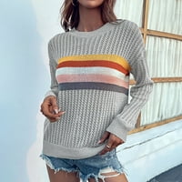 Ženski džemperi s podstavom, ženski jesenski pulover s dugim rukavima u duginim prugama, ženski pleteni pulover u obliku džempera