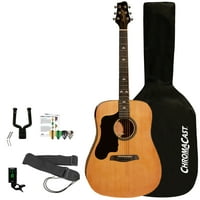 Komplet za početnike s pilastom akustičnom gitarom za lijevu ruku koji uključuje tuner, torbu, zidnu vješalicu, remen, trzalice i