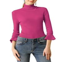 Jedinstveni prijedlozi ženski pulover s volanima na rukavima, pleteni džemper s dolčevitom s visokim vratom
