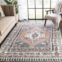 Dobro tkani orijentalni tepih od 5,25' 7,25', Pamučne Rese za autentičan izgled, Plišana i mekana hrpa, Marokanski plemenski print