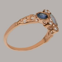 Ženski prsten od prirodnog opala i dijamanta od ružičastog zlata britanske proizvodnje 10K-opcije veličine-veličina 6,75