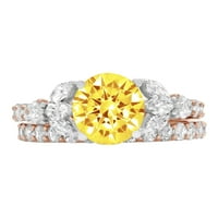 3. dijamant okruglog reza s imitacijom žutog dijamanta od ružičastog zlata 18k s naglascima vjenčani set od 8,25