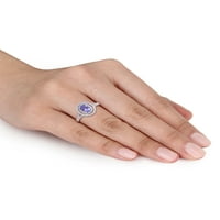Ovalni prsten od bijelog zlata od 10 karata s Tanzanitom i dijamantom od 10 karata