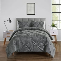 Home Carmen Velvet Soft Pintuck Comforter Set, King, Grey