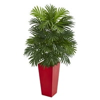 Gotovo prirodna 40-inčna umjetna biljka zelene palme Areca u crvenoj žardinjeri