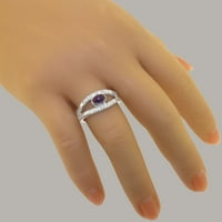 9K ženski prsten od bijelog zlata britanske proizvodnje s prirodnim ametistom i kubičnim cirkonijem - opcije veličine-veličina 10,25