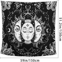 Tapiserija sa suncem i mjesecom, goruće sunce sa zvijezdama, psihodelična popularna mistična zidna tapiserija, crno-bijela deka za