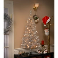 Umjetno božićno drvce s unaprijed osvijetljenim, srebrnim šljokicama, bijelim vijencima, uključuje stalak, noge